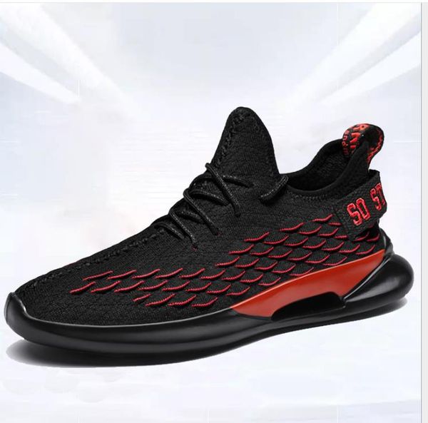 

new men's shoes fly woven casual lace-up running shoes korean version of the wild breathable, Black