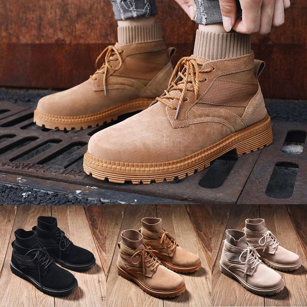 

men's fashion high-casual lace socks tooling boots motorcycle boots, Black