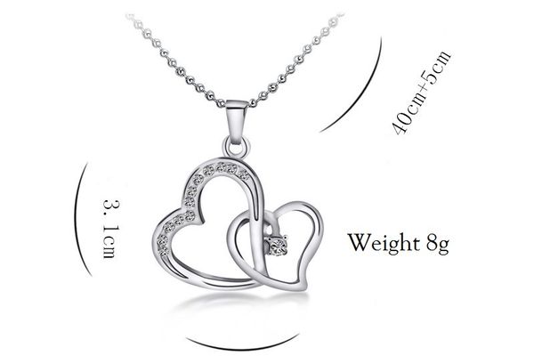 

заявление kol австрийских кристаллы diamonty double love heart ожерелье мода класс женщина девушка lady swarovski elements ювелирная k3592, Silver