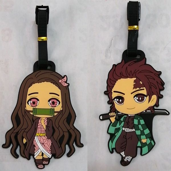 

anime demon slayer kimetsu no yaiba keychain pvc key chain kamado tanjirou kamado-nezuko boarding pass baggage tag fun llaveros, Silver