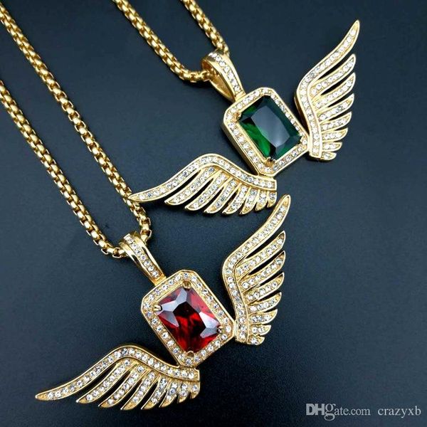 

hip hop ice out angle wing necklace women men bling bling full rhinestone luxury hiphop statement necklace jewelry gifts, Silver