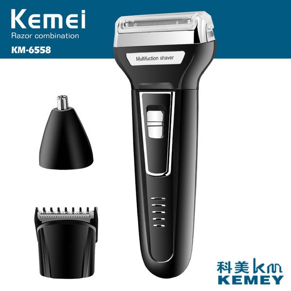 

2016 kemei km-6558 reciprocating double cutter head multi-function three-in-one electric shaver haircut nose hair comecase ohttx