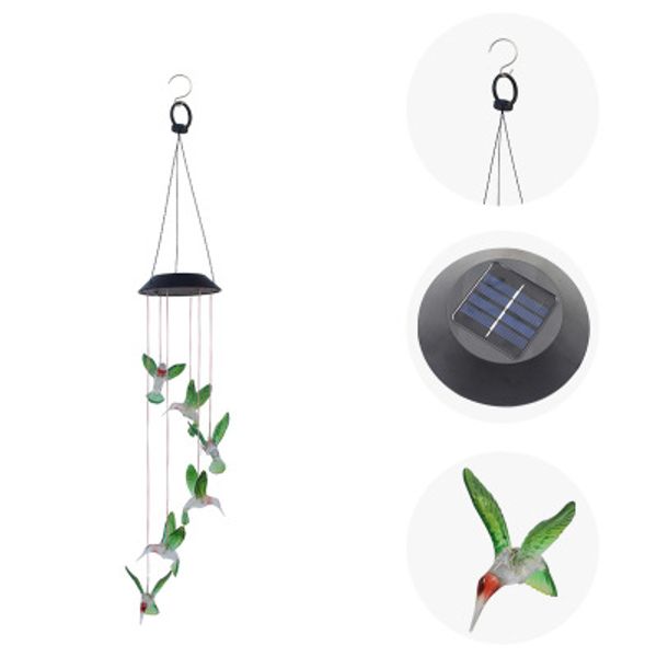 DHL ENVIAR Solar Wind Chime LEVOU Luz Colibri Presente Cor LED Descoloração Decoração Do Jardim Pendurado Luz Da Parede