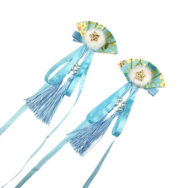 

vintage retro tassels ribbon fan hair clip headwear anime cosplay costume for birthday wedding party baby shower, Slivery;white