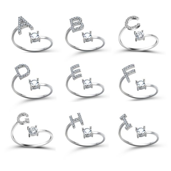 

26 a-z english letters ring crystal initial rings adjustalbe engagement wedding women fashion jewelry, Golden;silver