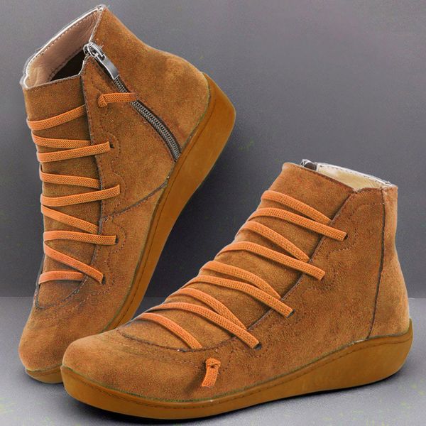 

women's ankle boots suede autumn winter cross strappy vintage women punk boots flat ladies shoes woman botas mujert3, Black