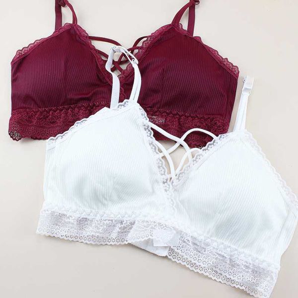 

bras sp&city summer lace women front cross bra hollow out bralette thin chest girl seamless lingerie french underwear, Red;black