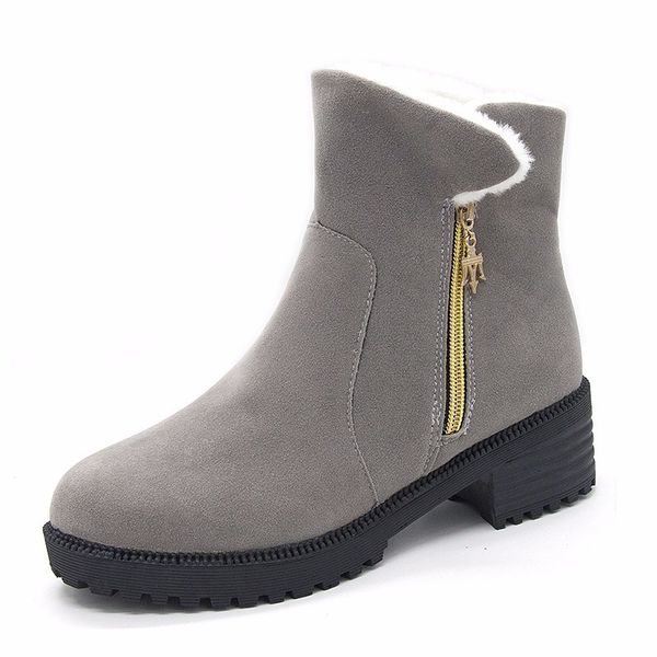 

2019 winter fashion casual new women's shoes snow boots side zipper boots plus velvet warm suede side with round head e20-43, Black