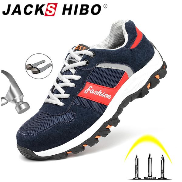 

jackshibo men safety shoes steel toe cap work shoes outdoor anti-smashing security work boots male construction boots, Black