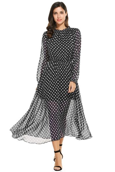 

popular beach skirt polka dot chiffon long sleeve dress popular for women