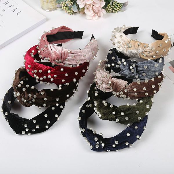 

velvet inlaid pearl headband hair band for women hairbands alice band cerchietto aliceband hair style with hairwear dzjua, Black;brown