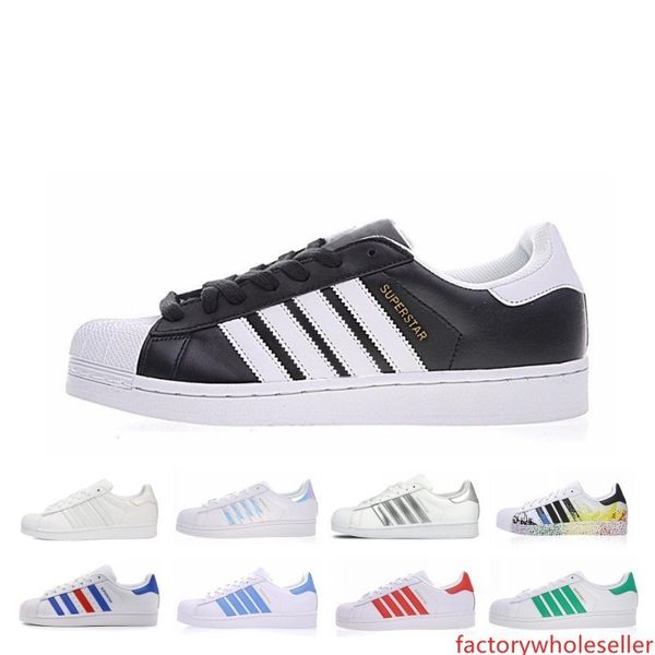 

new sale super star white hologram iridescent junior superstars 80s pride womens mens trainers superstar designer casual shoes size 36-44
