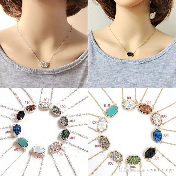 

new designer druzy drusy necklaces dangle earring jewels sets women geometric natural stone pendant for ladies luxury jewelry, Silver