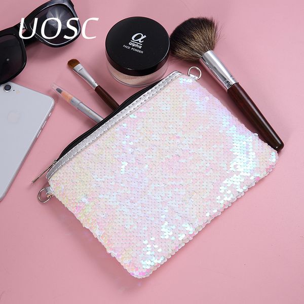 

uosc 2018 women girls wallet glitter mermaid sequin cosmetic bag coin card purse pouch travel makeup case zipper storage bag