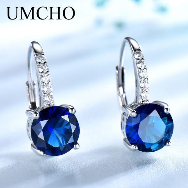 

umcho 100% real silver 925 jewelry round created nano sapphire clip earrings for women party fashion gift charms fine jewelry, Golden;silver