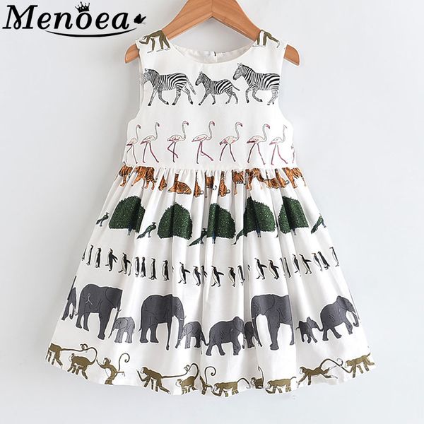 

menoea girls summer dress 2020 children sleeveless animals printed princess dress kids european and american style, Red;yellow