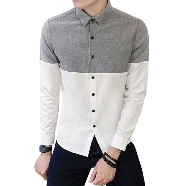 

point collar color block oxford shirt men single breasted long sleeve autumn long sleeve shirt korean men clothes streetwear 4xl, White;black