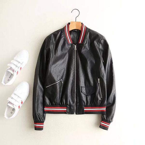 

women's motorcycle jacket new stand collar autumn winter cool punk uniform coat color blocked chic pu woman bomber jackets ls134, Black;brown