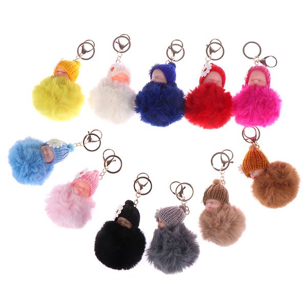 

cute keyring sleeping baby doll keychain soft flush ball key ring car decoration jewelry gift key chain multi colors available, Silver