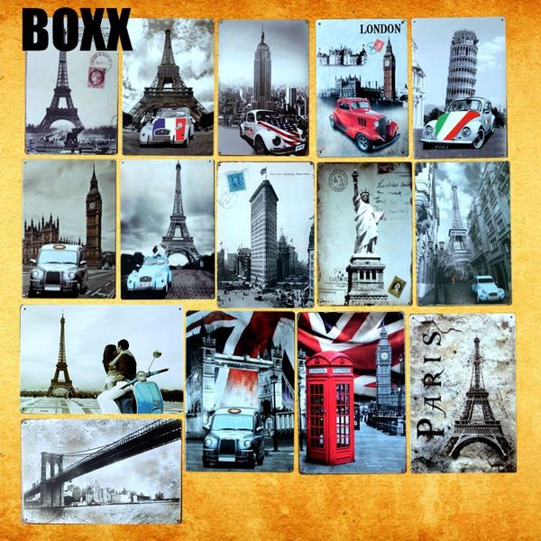 

paris building metal painting retro signs wall bar home pub coffee art decor wall stickers cuadros 30x20cm