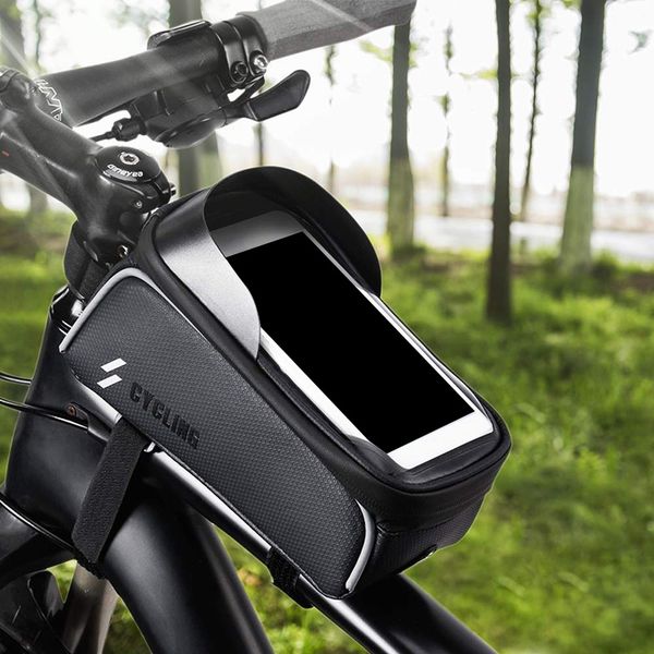

bike front frame bag - waterproof bicycle tube cycling phone mount pack with contact sn large capacity case