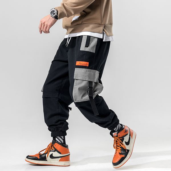 

streetwear men's trousers multi-pocket large size fashion jogging sweatpants spring autumn cotton men cargo pants, Black