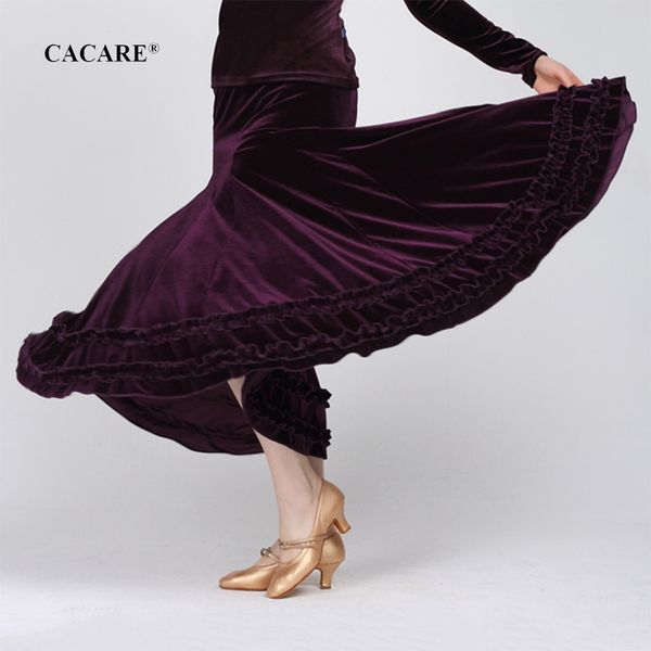 

velvet ballroom waltz dance skirt women fringe salsa latin ballroom dance competition skirt 3 choices d0715 ruffled hem, Black;red