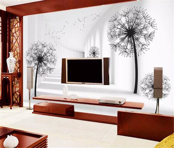 

custom p 3d wallpaper 3d corridor and dandelion 3d floor interior mural wallpaper