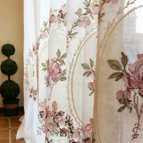 

sheer white embroidered pink flower curtain elegant royal valance voile tulle for living room bedroom balcony door curtains
