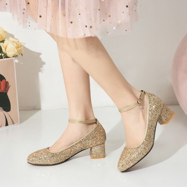 

fashion 2020 new platform high heels woman shoes sweet bling pumps party dress for girl dance gold small and big size 26-47 76-7, Black