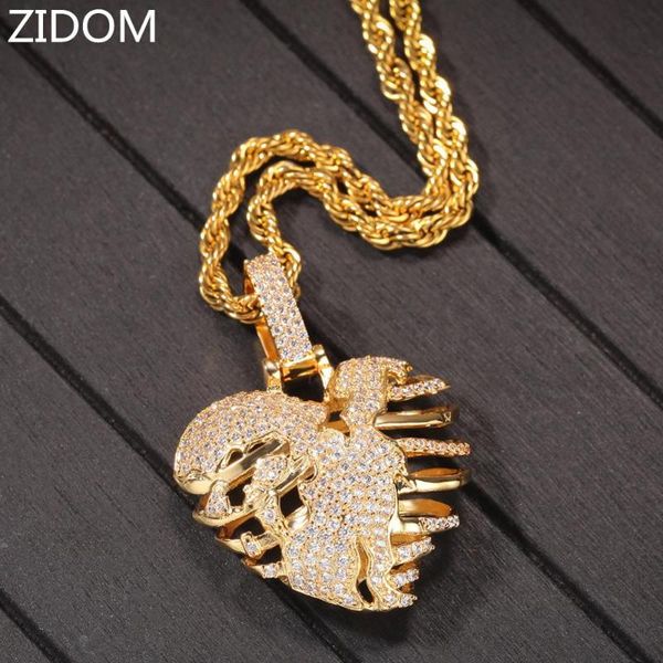 

men hip hop iced out bling skeleton heart pendant necklaces zircon fashion necklace male hiphop jewelry gifts, Silver