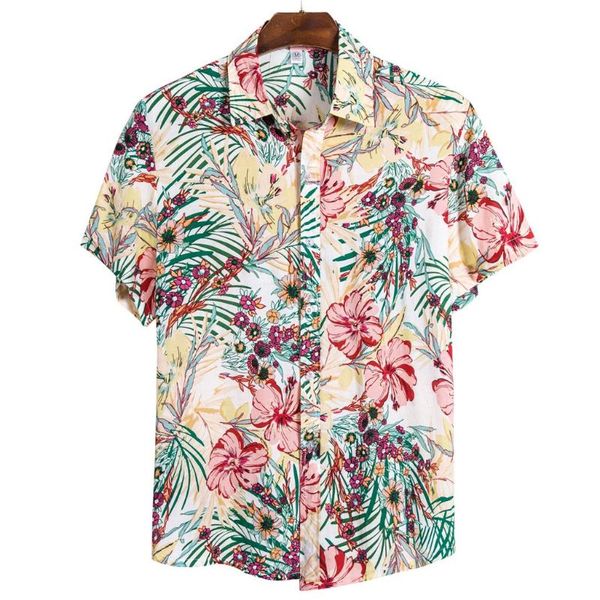 

summer men shirt ethnic short sleeve casual print hawaiian shirt blouse cotton floral shirts plus size 5xl camisa masculina, White;black