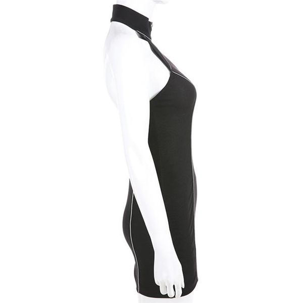 

zipper designer women female fashion clothing women reflective halter dress sleeveless o-neck dress skinny, Black;gray