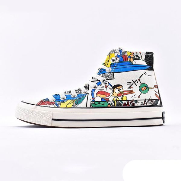 

new jingle cat 1970s canvas shoes cartoon beige high graffiti joint couple women casual classic skateboard training sneakers chaussures, Black