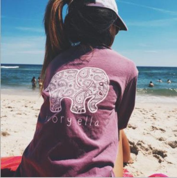 

5 colors 2018 spring fashion women ivory ella elephant printed t shirt women long sleeves woman tee t-shirt girl tshirt, White