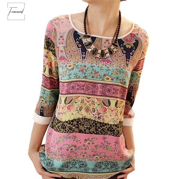 

chiffon women blouses 2019 summer print blusas shirt 3 4 sleeve casual o neck female blouse camisas mujer xxl, White