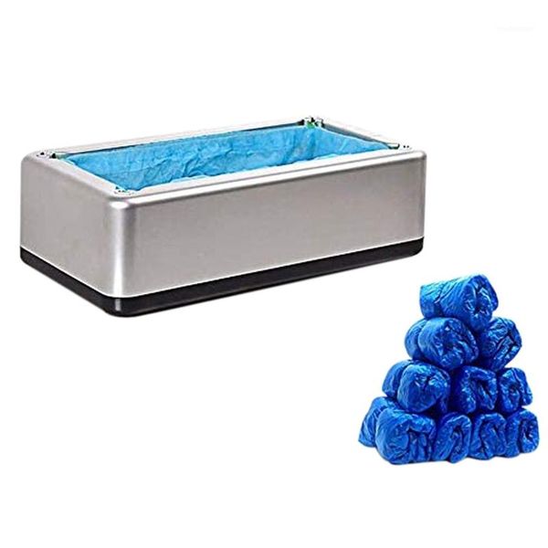 

asds-automatic shoe cover dispenser portable boot cover shoes machine with 100 pcs disposable overshoes for household1, White;pink