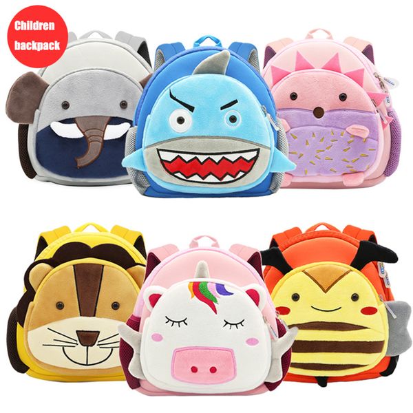 

3d cute cartoon plush zoo children backpacks for girls boys neoprene kindergarten schoolbag animal unicorn backpack baby gift kids school