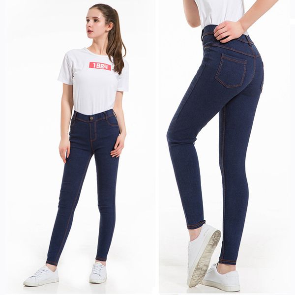 

2019 spring summer new high waist jeans women's streetwear ripped denim pencil pants plus size, Blue
