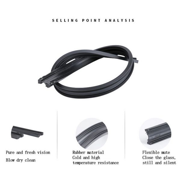 

2 pieces 26" 28" 30" 32" boneless frameless rubber car wiper strips universal windshield wiper scraper replacement