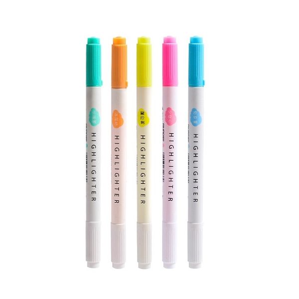 

Dual side writing color marker highlighter pen Bold oblique Fine round tip mild highlight liner Office School supplies