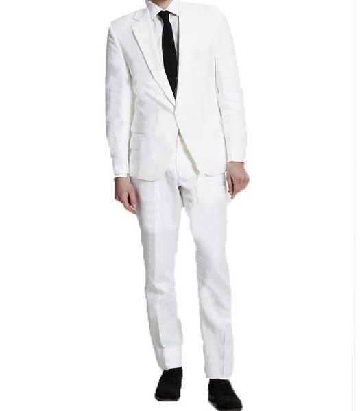 

fashion white linen men suit casual blazer custom groom slim beach men suits set 2 pieces jacket pants costume a67, White;black