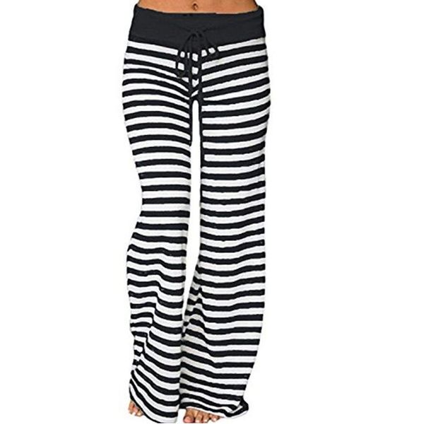 

striped printed loose women pants new casual wide leg pants autumn spring female long trousers xxxl plus size dot gv043, Black;white
