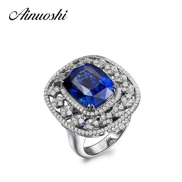 

ainuoshi luxury 2,5 караты подушка cut blue stone halo кольца 925 стерлингового серебра обручальное кольцо венчания женщины ювелирные издели, Slivery;golden