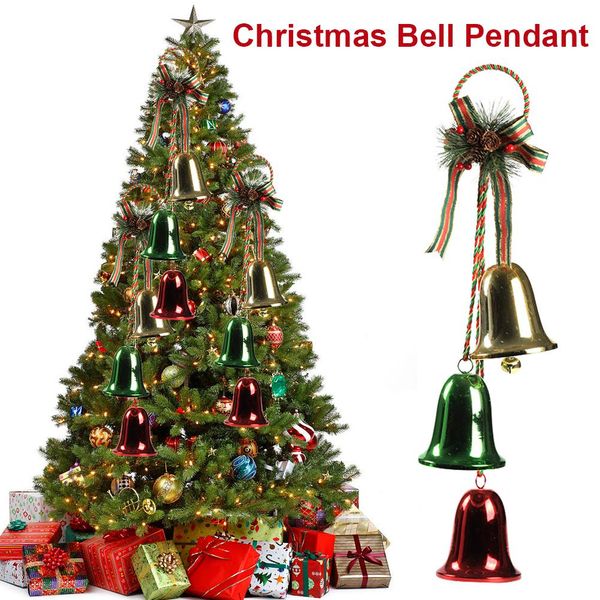 

3pcs iron christmas door jingle bells christmas tree decoration pendants ornament 70cm ribbon decoration for home