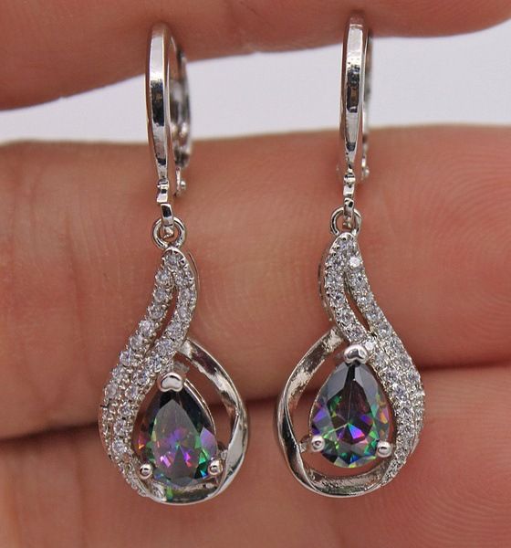 

seven rainbow stone diamond earrings; european and american water drops ear nails, ear clasps, ear ornaments, Silver