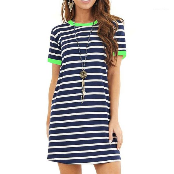 

dresses summer casual female dress striped womens dresses contrast color short sleeve o neck ladies, Black;gray