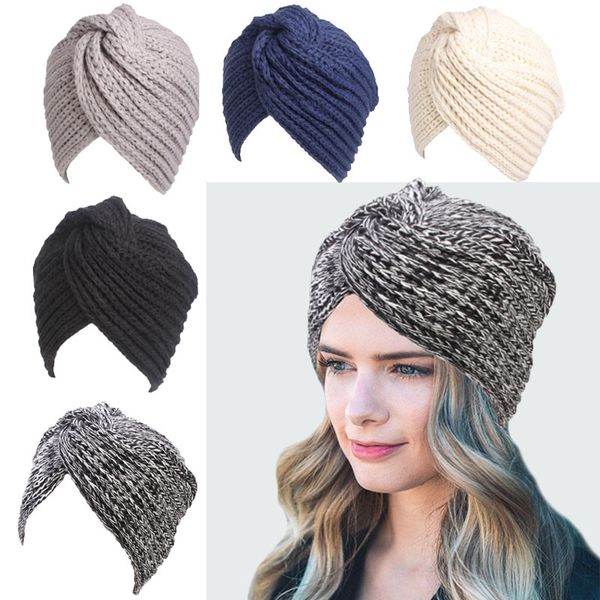 

india cap knitted women winter hats soft turban caps muslim head wrap caps fashion cross knot beanies, Blue;gray