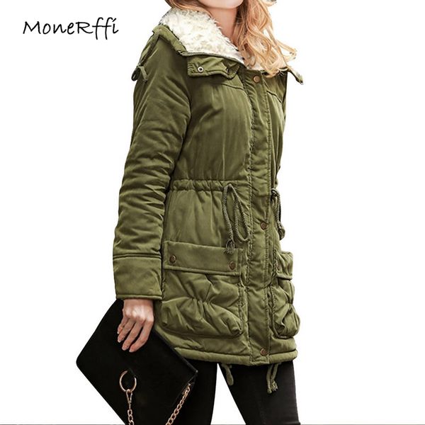 

monerffi 2018 women's winter parka warm thick stand collar coat long sleeve plus size outwear medium long jacket chamarra mujer, Tan;black
