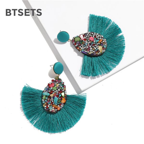 

btsets colorful crystal tassel earrings for women charm earings fashion jewelry wedding bridal statement fringe earring, Silver